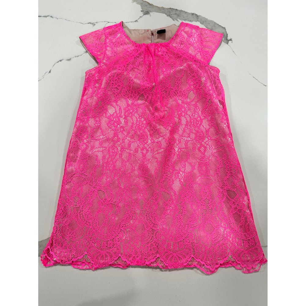 Baby Gap Toddler Girls Neon Pink Floral Lace Party Dress Size 4 Years A-Line